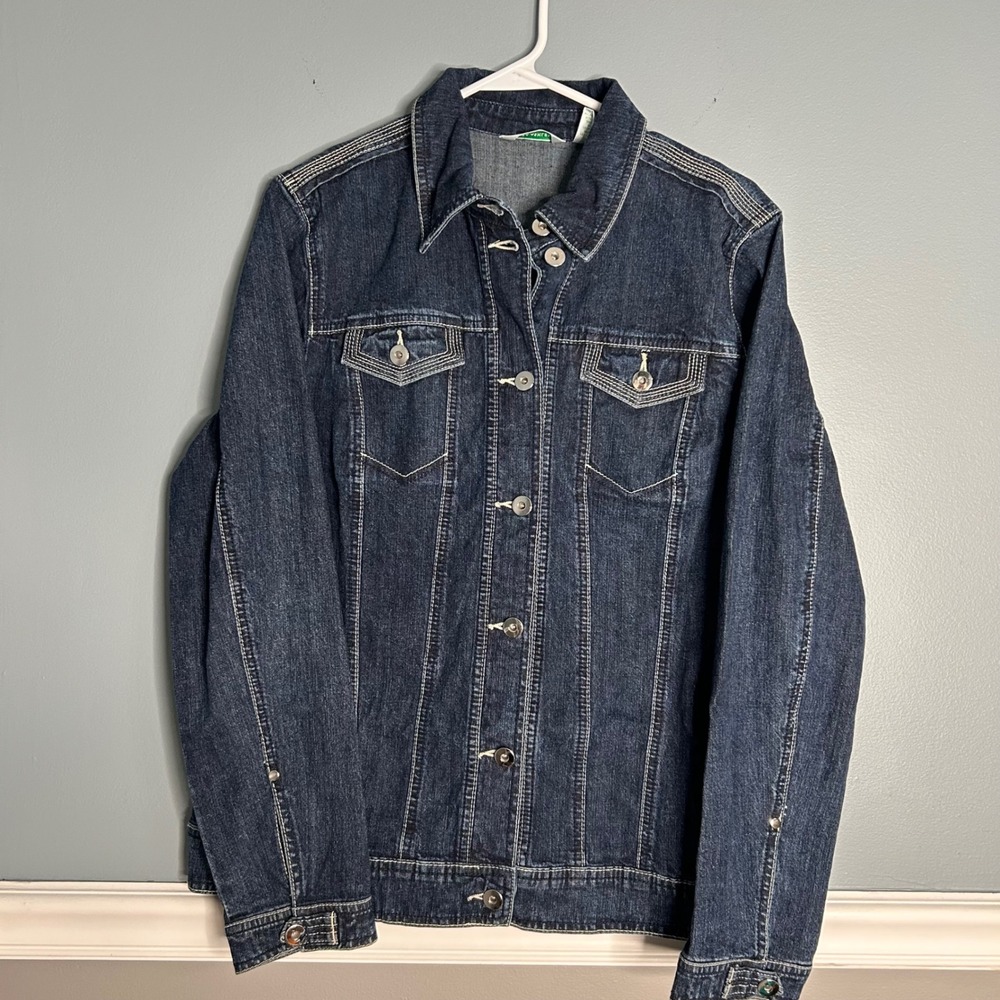 Laura Ashley Womens Dark Wash western Denim Jean Jacket Size L cowgirl ranch